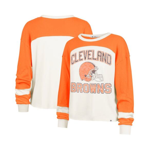 Women’s ‘47 Cream Cleveland Browns Curve Raglan Long Sleeve Crop Top Large - Picture 1 of 11